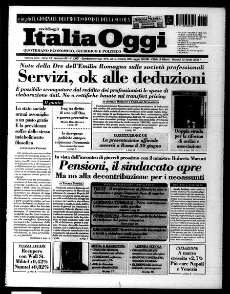 Italia oggi : quotidiano di economia finanza e politica